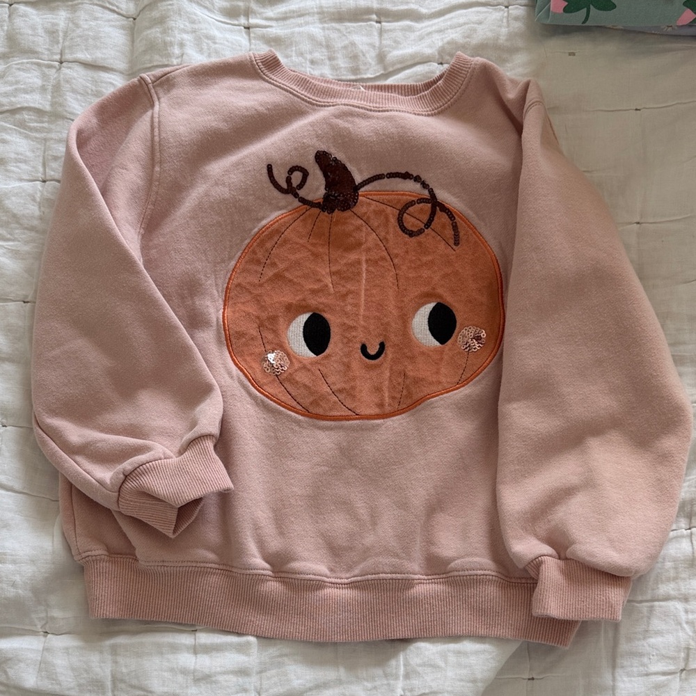 H&M Pink Girls' Pumpkin Applique Sweatshirt
